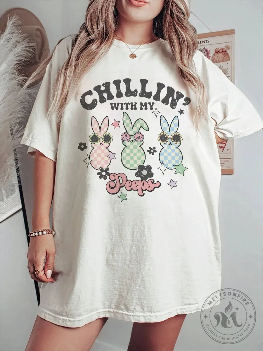 Chilling With My Peeps Vintage Easter Bunny Graphic T-Shirt
