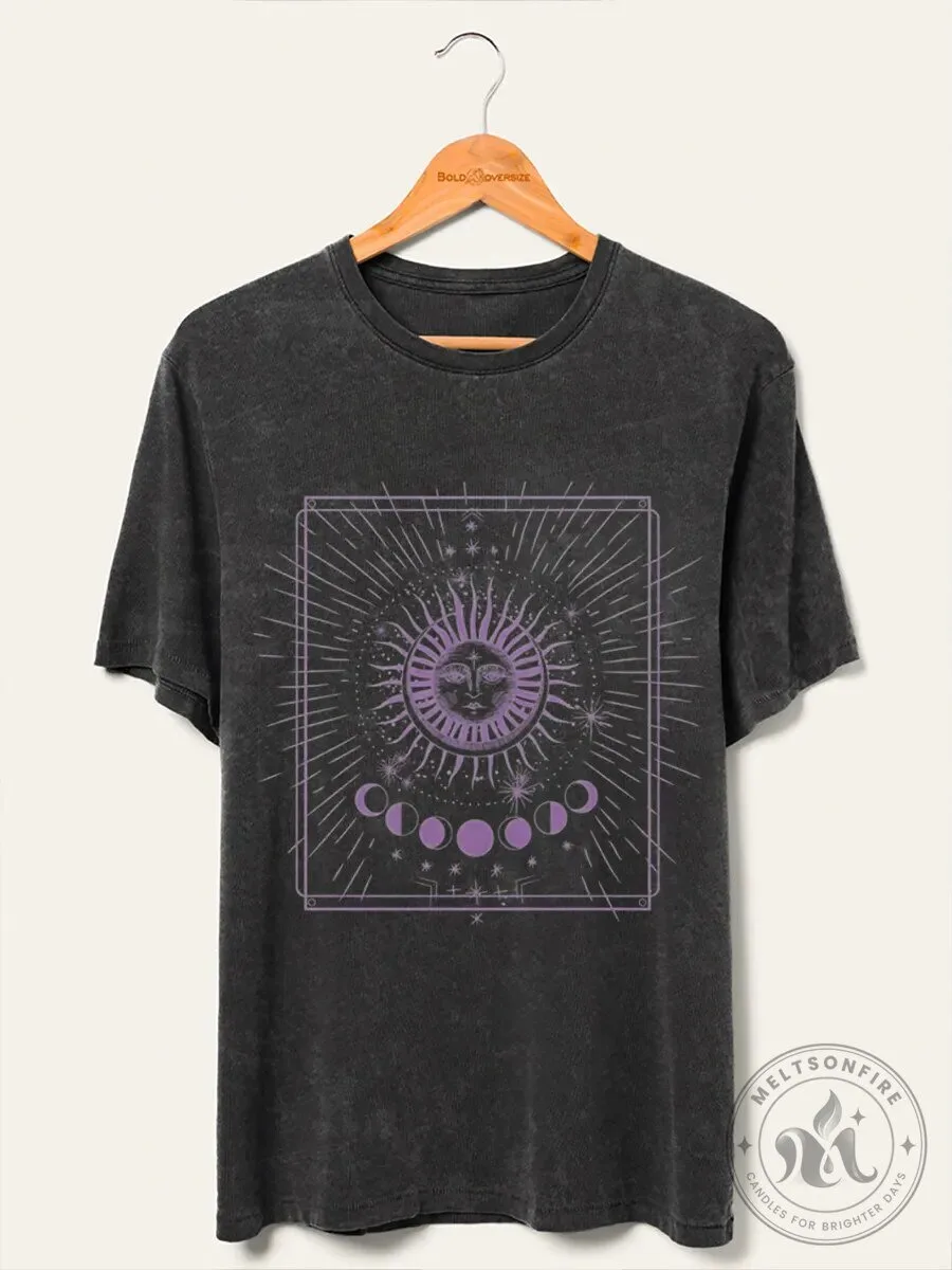 Vintage Celestial Sun Moon Phases Washed T-Shirt