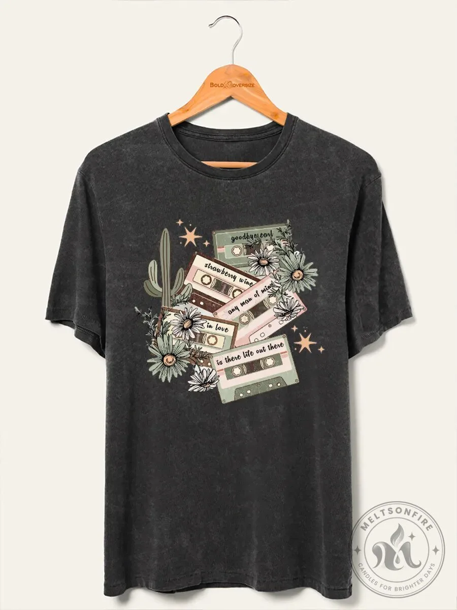 Vintage Washed Country Music Cassette Tapes Graphic T-Shirt