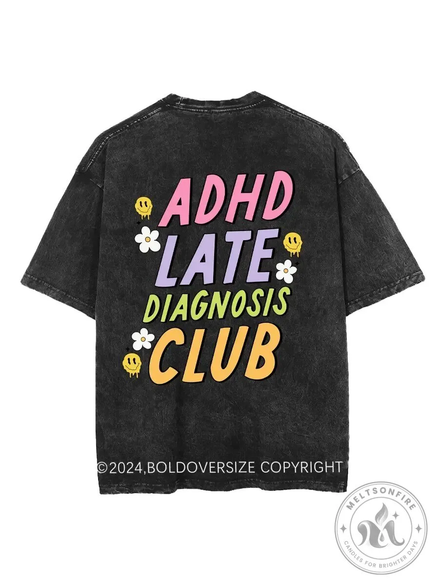 ADHD Late Diagnosis Club Vintage Washed Black Graphic T-Shirt