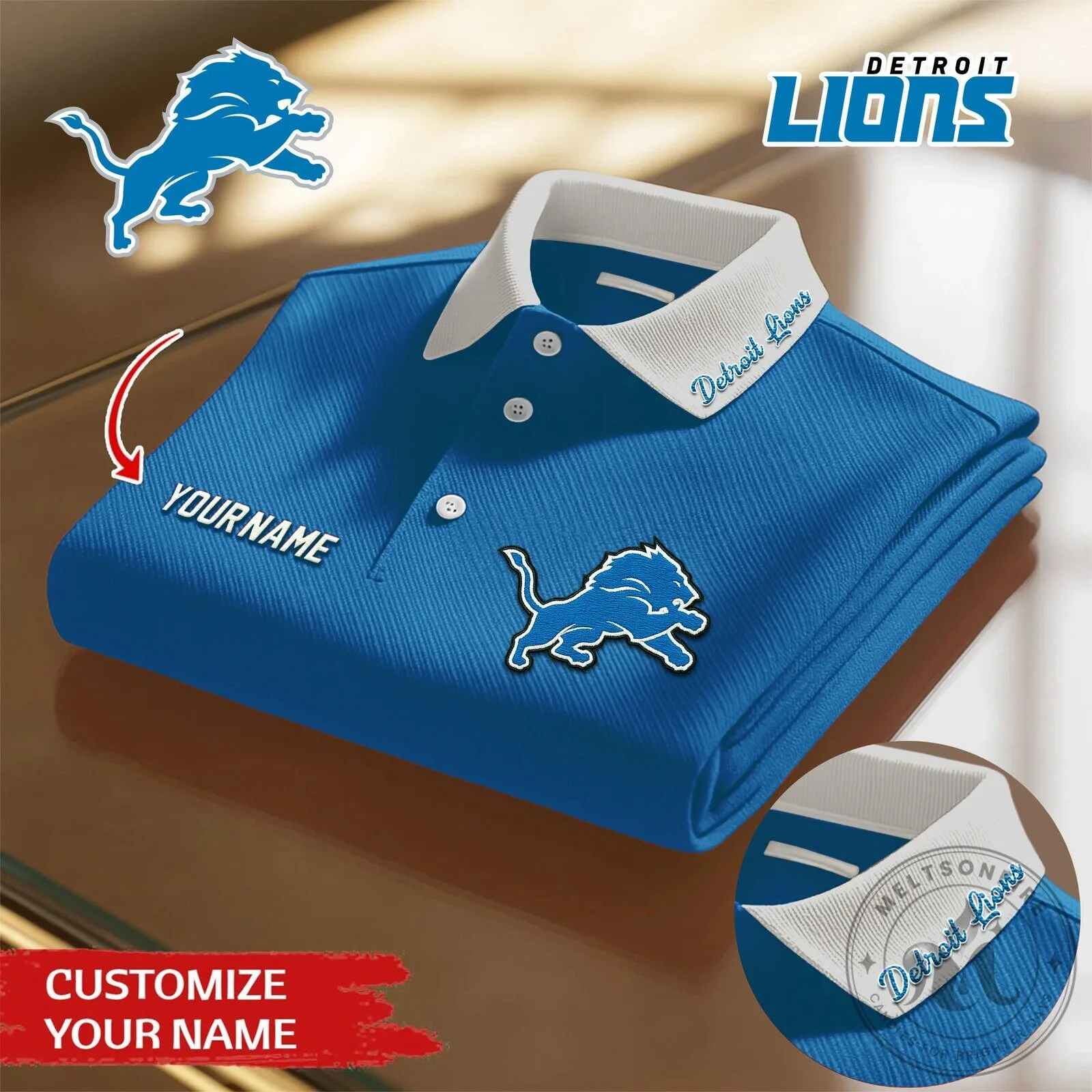 Detroit Lions Polo Shirt NFL Football Team Personalized Blue Polo