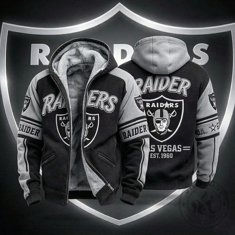 Las Vegas Raiders Sherpa Lined Heavyweight Warm Zip Up Hoodie Jacket