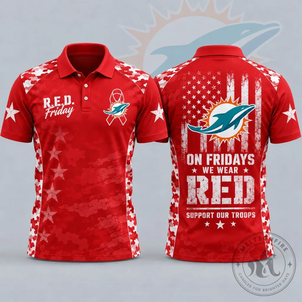 Miami Dolphins R.E.D. Friday Patriotic Military Camouflage American Flag Polo Shirt Miami Dolphins R.E.D. Friday Patriotic Military Camouflage American Flag Polo Shirt
