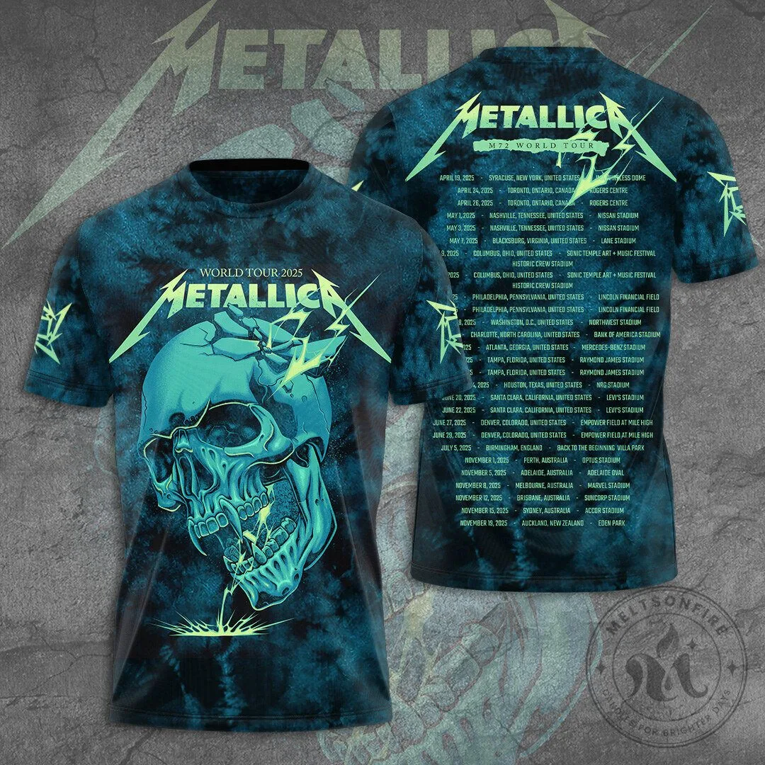 Skull Graphic All-Over Print T-Shirt for Metallica M72 World Tour 2025