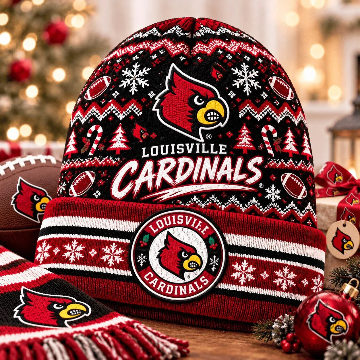 Louisville Cardinals Ugly Christmas Knit Beanie Hat