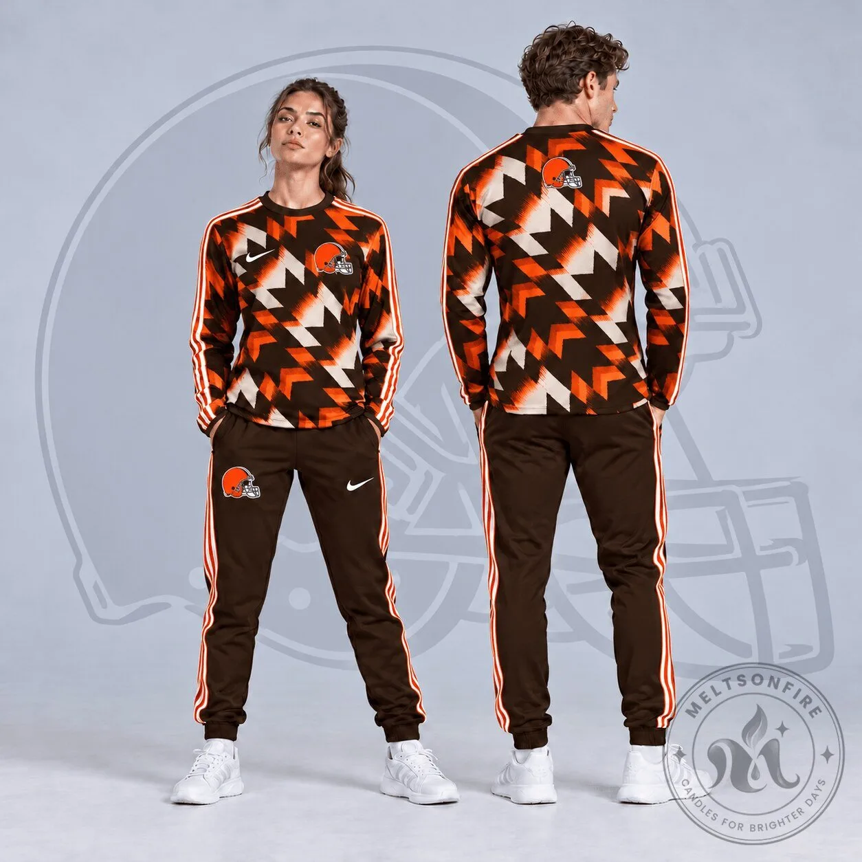 Cleveland Browns NFL Abstract Zigzag Camo Long Sleeve Crewneck Sweatshirt