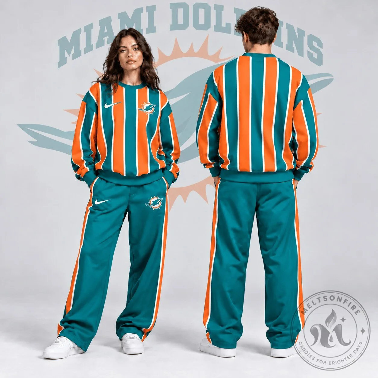 Miami Dolphins NFL Retro Vertical Pinstripe Crewneck Sweatshirt for Men and Women