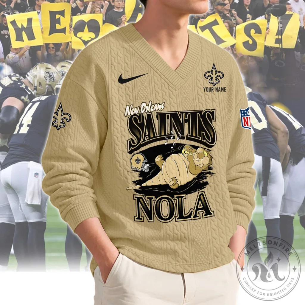 New Orleans Saints Football Team Logo Gold Knit Sweater New Orleans Saints Football Team Logo Gold Knit Sweater