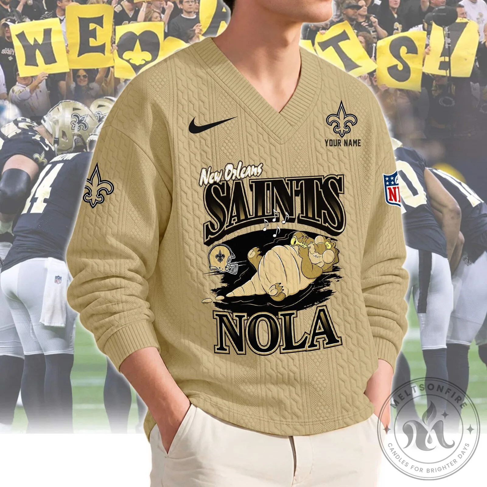New Orleans Saints Football Team Logo Gold Knit Sweater
