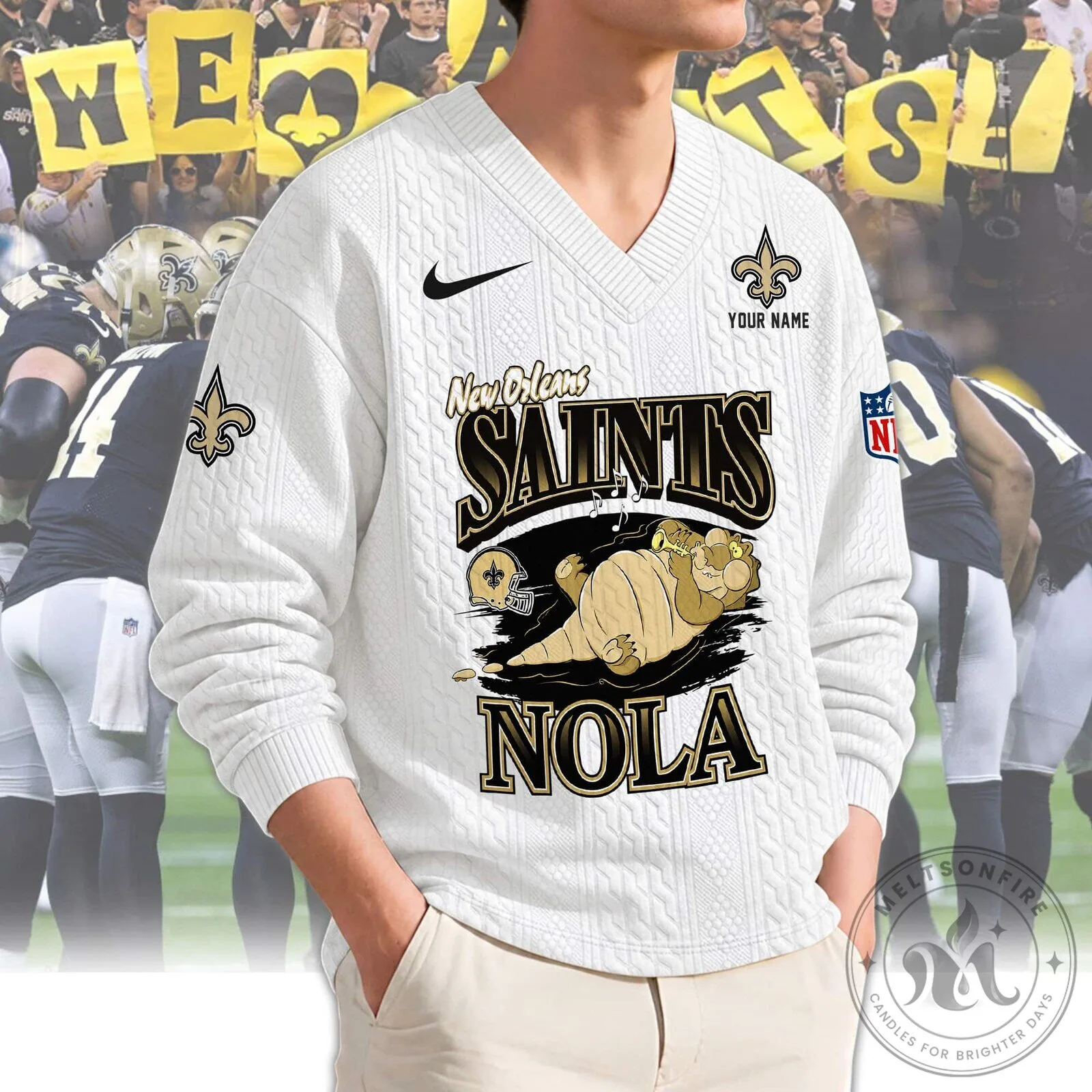 New Orleans Saints Football Team Logo Gold Knit Sweater 11 New Orleans Saints Football Team Logo Gold Knit Sweater