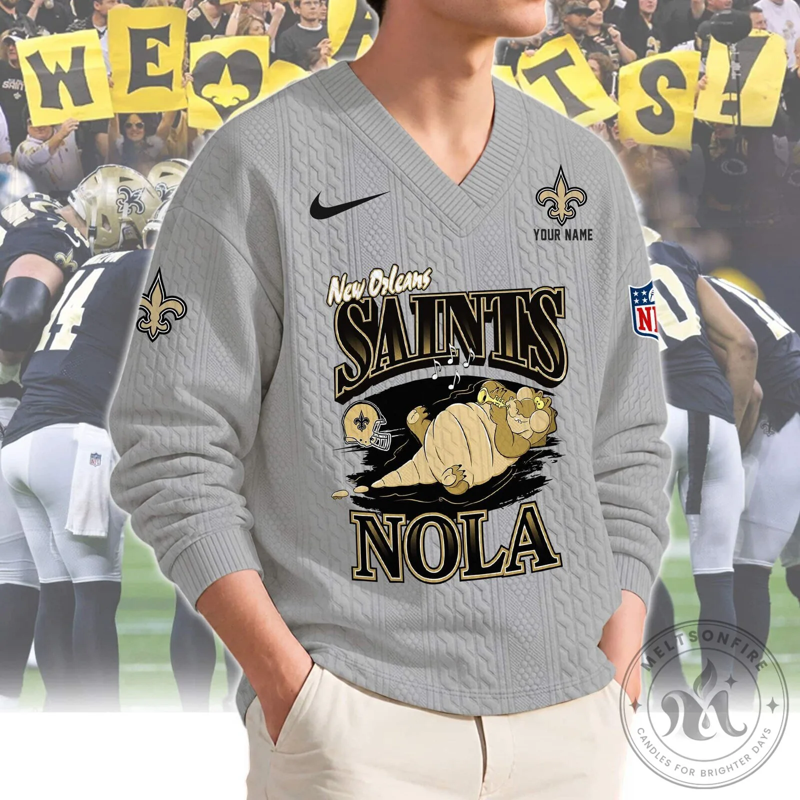 New Orleans Saints Football Team Logo Gold Knit Sweater 13 New Orleans Saints Football Team Logo Gold Knit Sweater