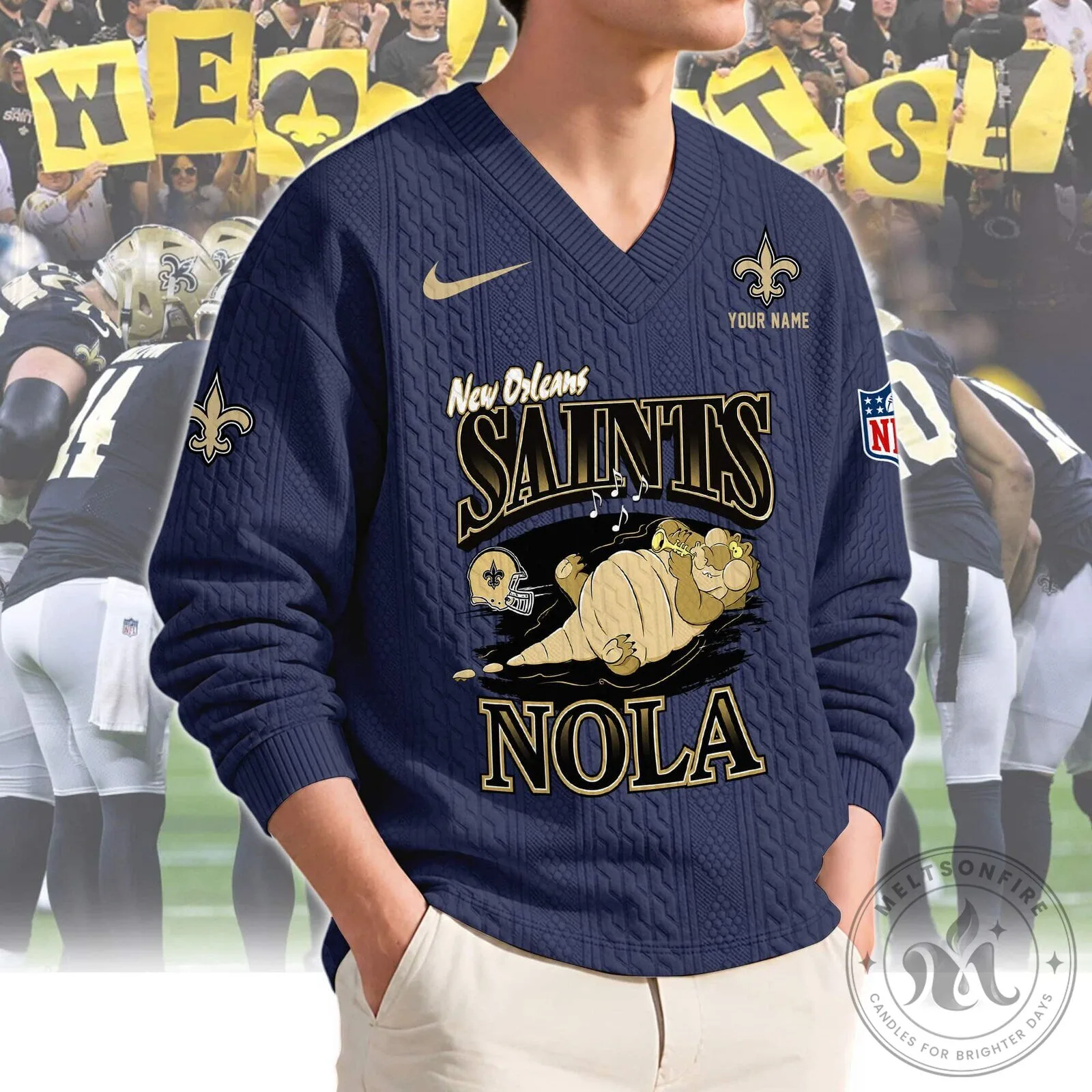 New Orleans Saints Football Team Logo Gold Knit Sweater 14 New Orleans Saints Football Team Logo Gold Knit Sweater
