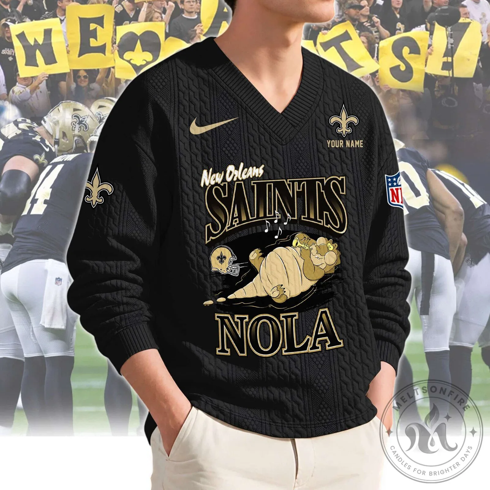 New Orleans Saints Football Team Logo Gold Knit Sweater 15 New Orleans Saints Football Team Logo Gold Knit Sweater