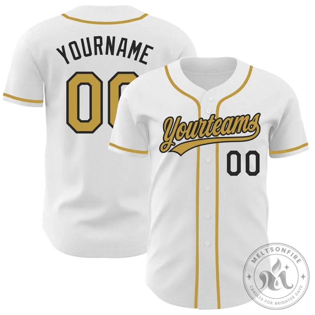 Custom White Old Gold Black Authentic Baseball Jersey with Your Name and Number Custom White Old Gold Black Authentic Baseball Jersey with Your Name and Number