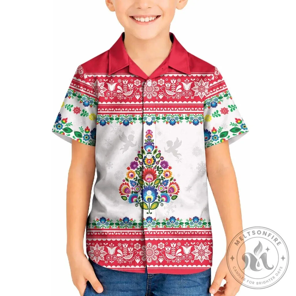 Polish Folk Art Christmas Tree Kids Hawaiian Shirt