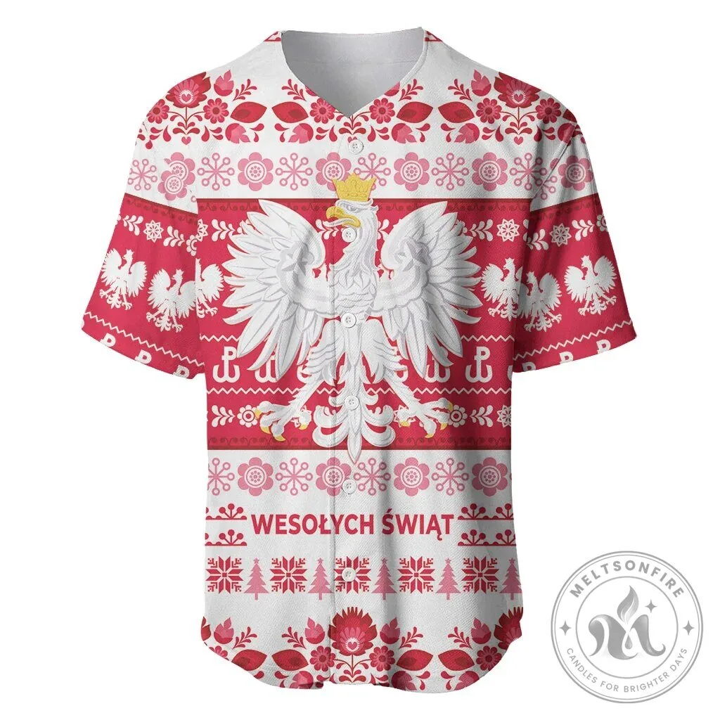 Polska Wesolych Swiat Polish Christmas Eagle Folk Art Pattern Baseball Jersey