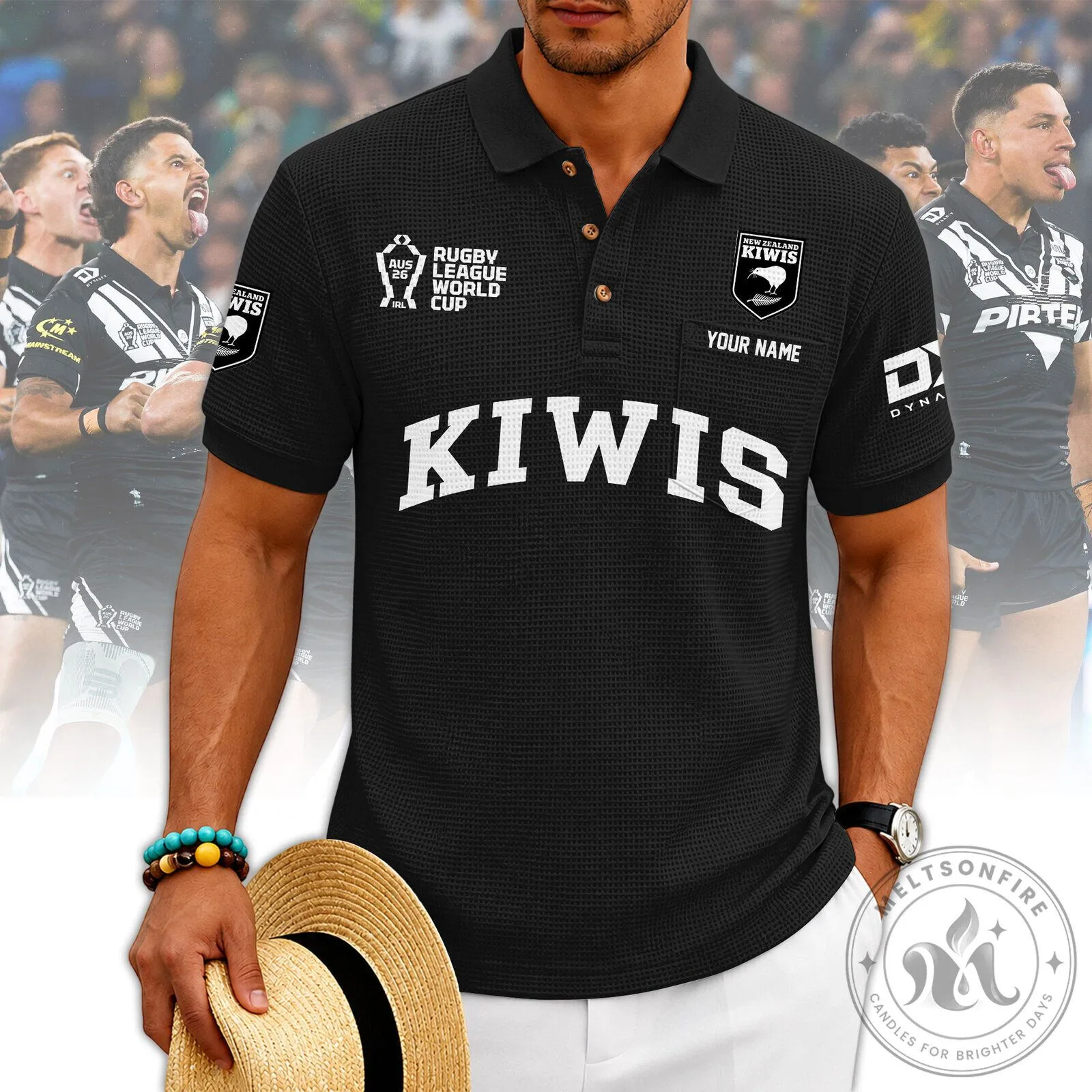 New Zealand Rugby League World Cup Kiwis Black Polo Shirt