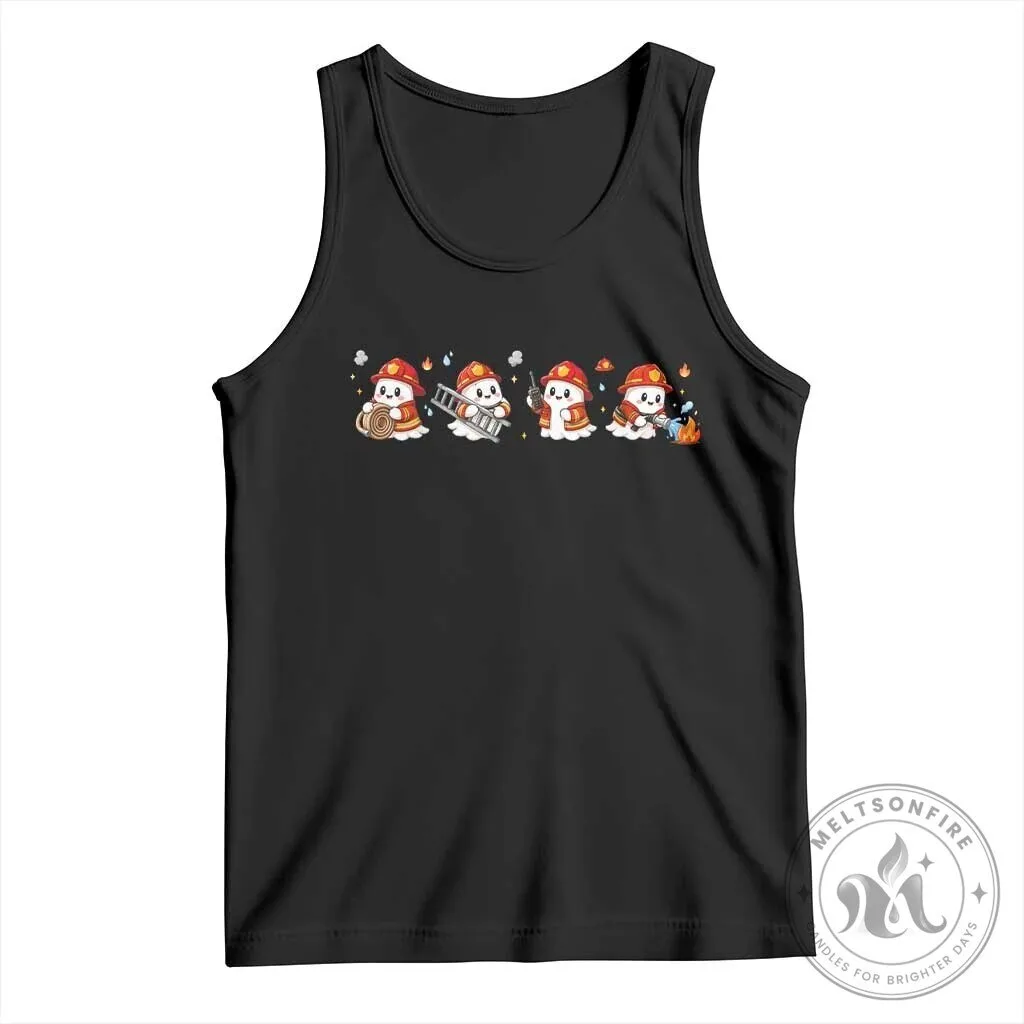 Spooky Season Firefighter Ghost Tank Top Funny Halloween Fireman Costume Apparel