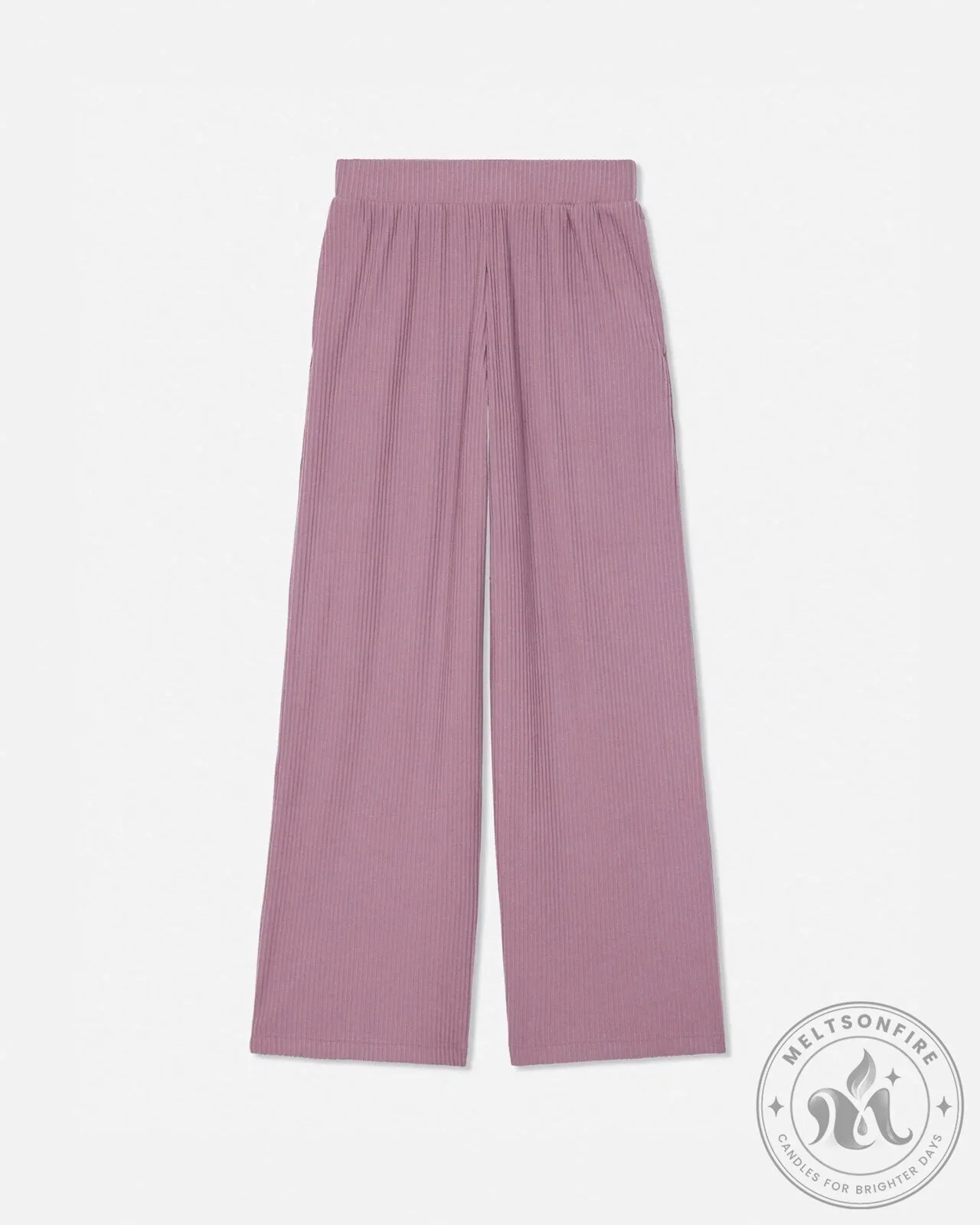 Women's Ribbed Knit Wide Leg Lounge Pants with Elastic Waistband