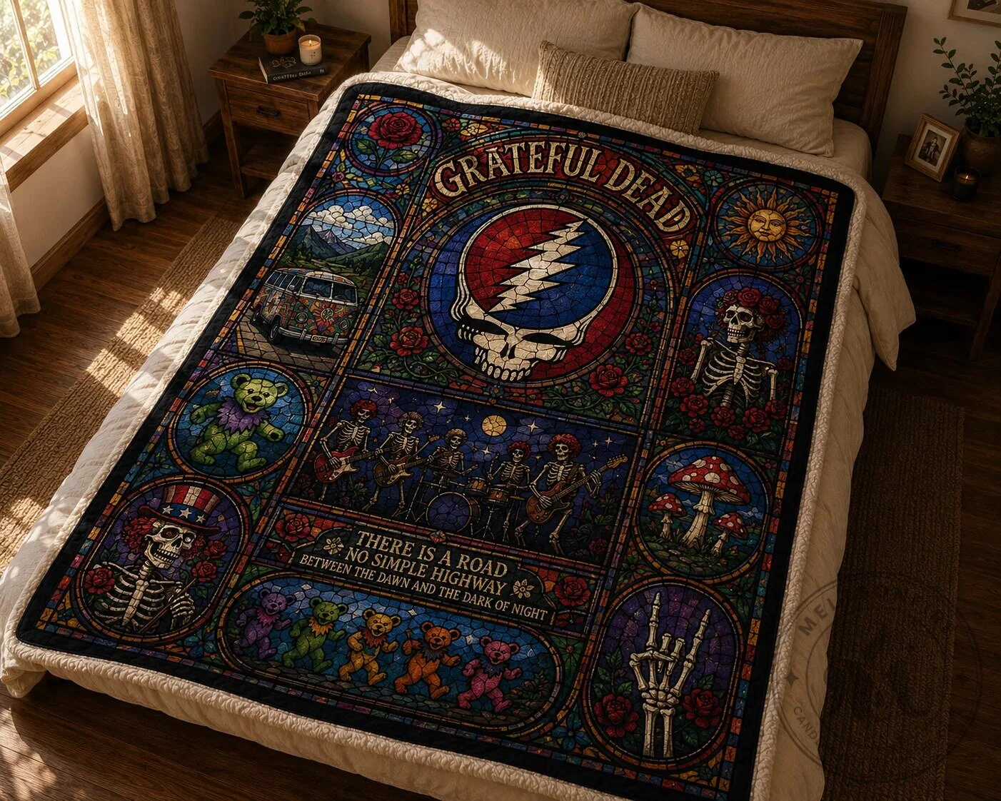 Grateful Dead Stained Glass Steal Your Face Psychedelic Rock Fleece Blanket
