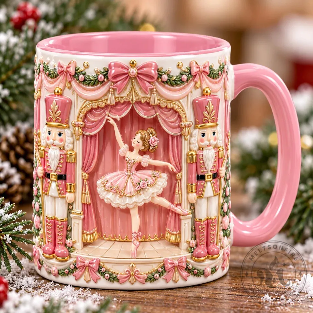Nutcracker Ballet Pink Christmas Holiday Ballerina Themed Coffee Mug Nutcracker Ballet Pink Christmas Holiday Ballerina Themed Coffee Mug