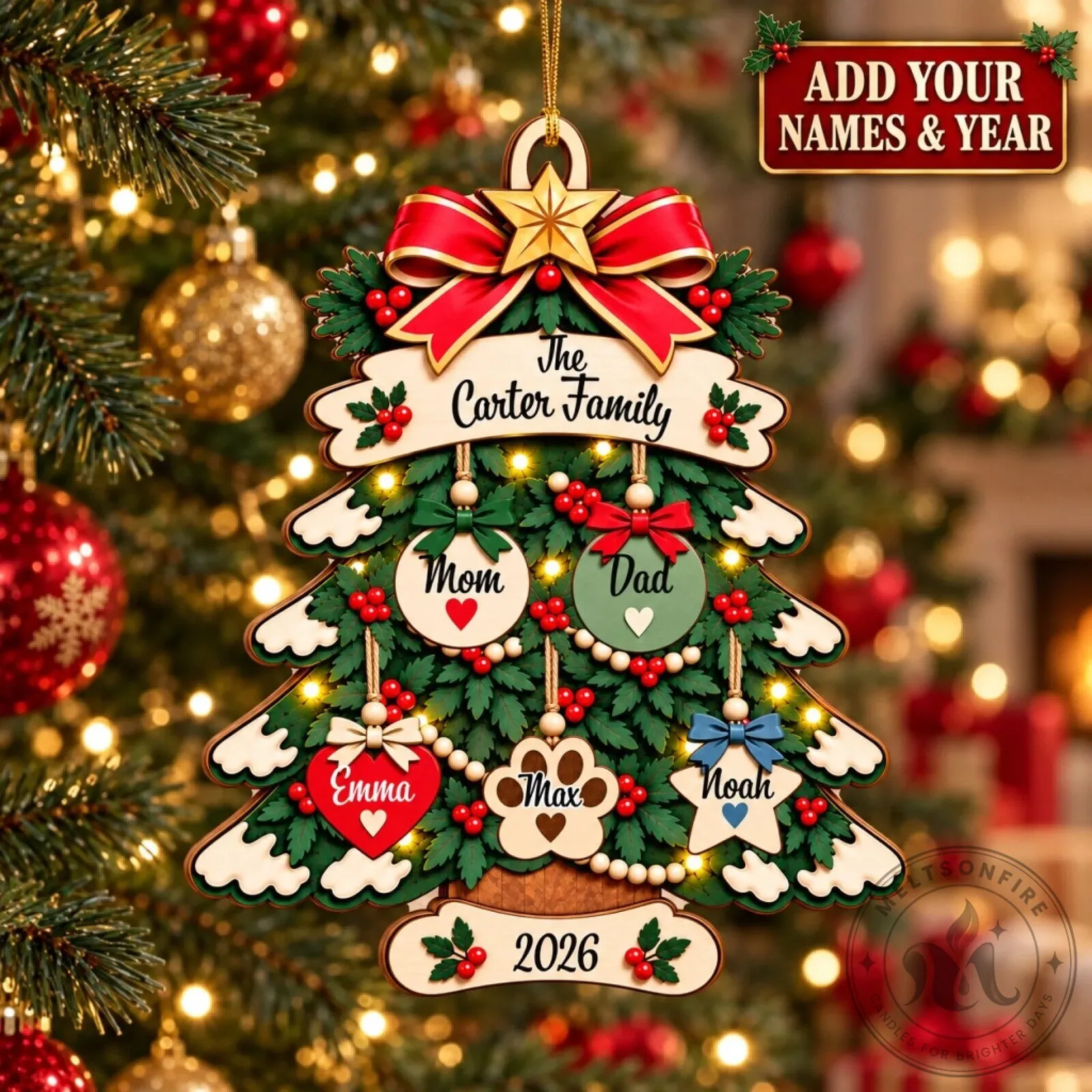 Custom Wooden Ornament for Family Christmas Tree