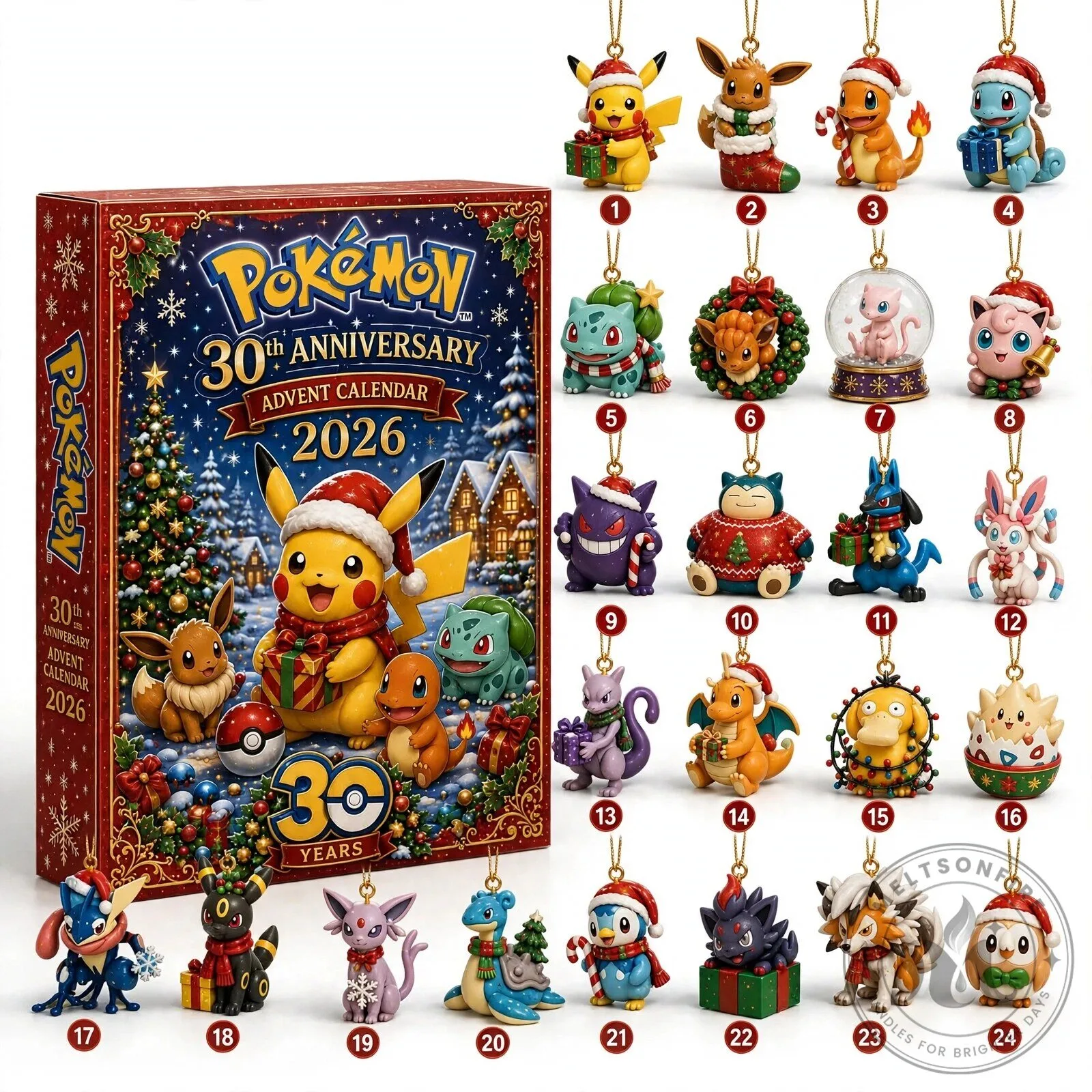 Pokemon 30th Anniversary 2026 Advent Calendar Blind Box with 24 Ornaments 2D
