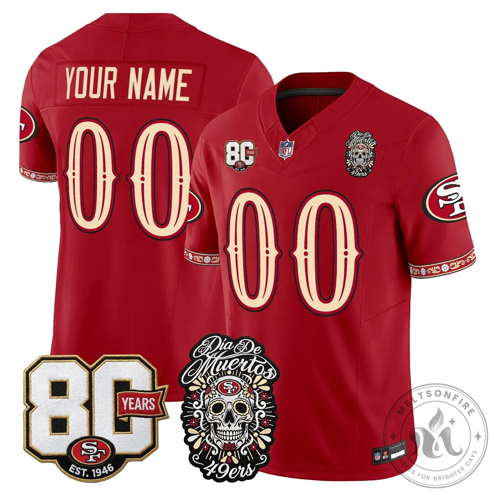 San Francisco 49ers Dia de los Muertos 80th Anniversary Football Jersey 1 San Francisco 49ers Dia de los Muertos 80th Anniversary Football Jersey