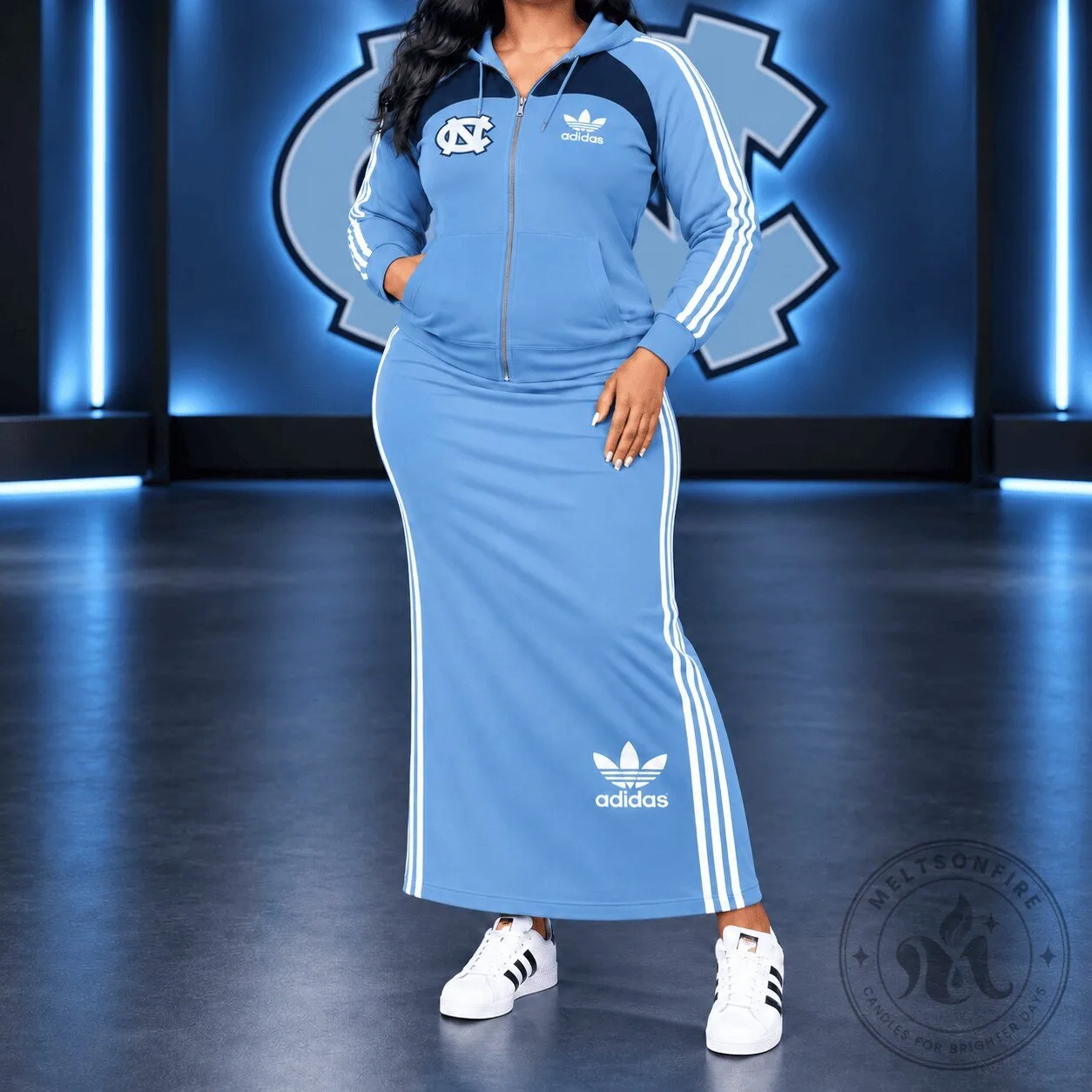 North Carolina Tar Heels NCAA Team Spirit Zip Hoodie and Maxi Skirt Set