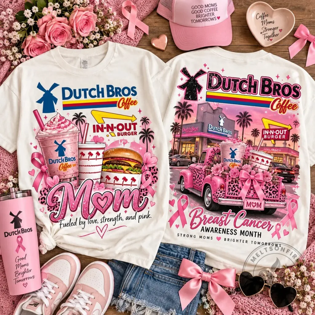 Dutch Bros Coffee Pink Ribbon Breast Cancer Awareness Month T-Shirt Dutch Bros Coffee Pink Ribbon Breast Cancer Awareness Month T-Shirt