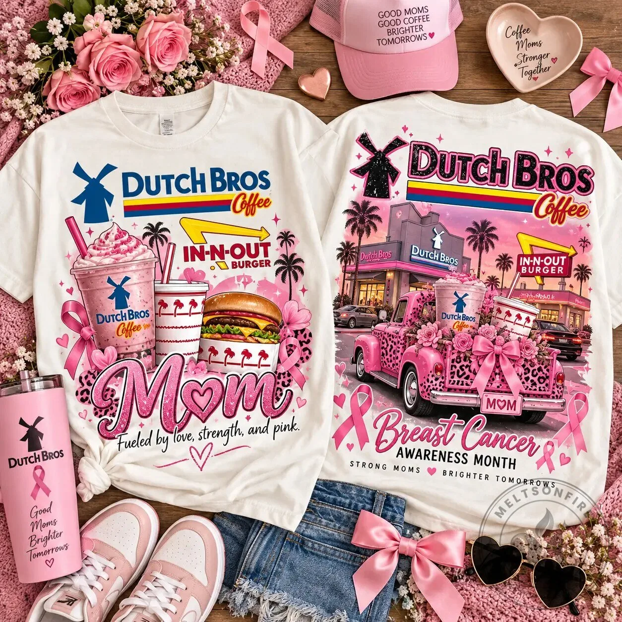 Dutch Bros Coffee Pink Ribbon Breast Cancer Awareness Month T-Shirt