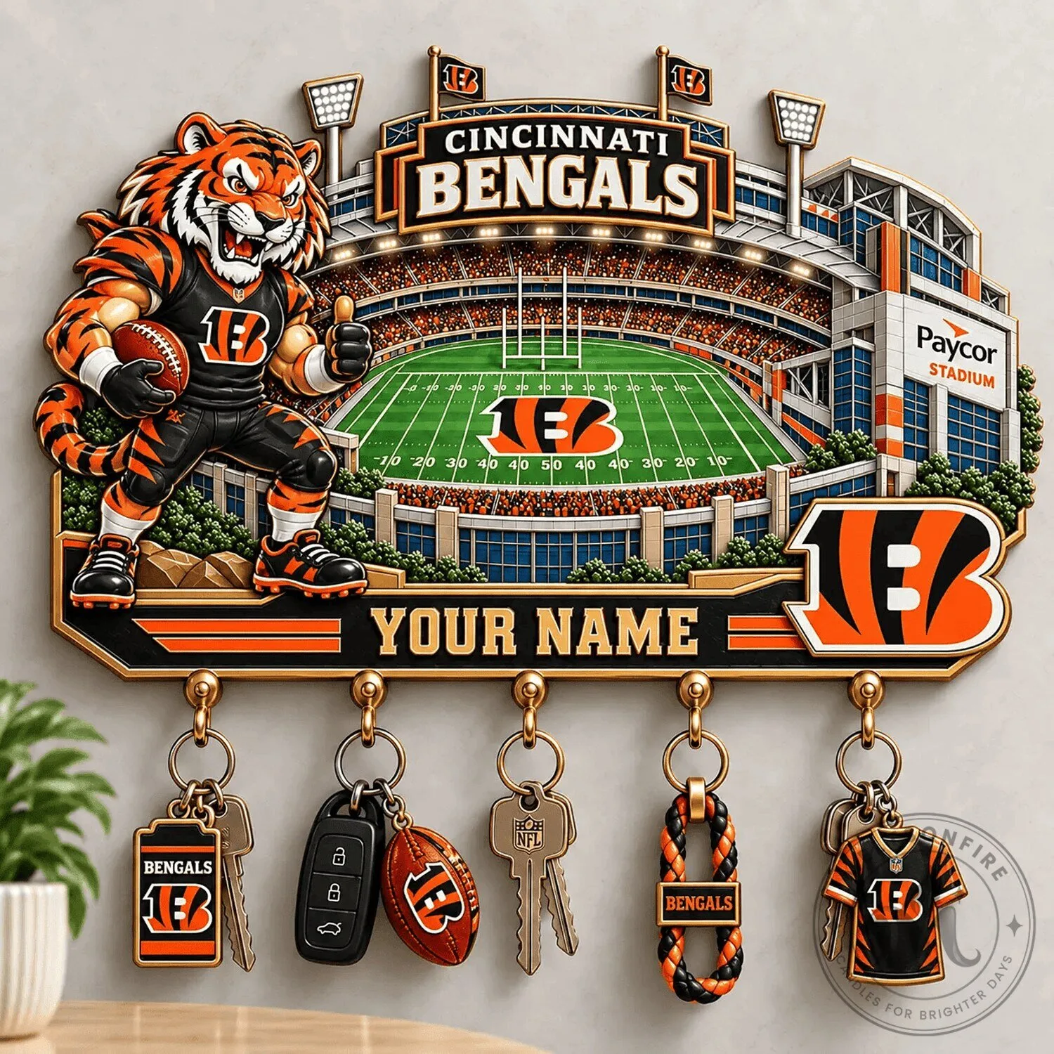 Cincinnati Bengals Football Stadium Custom Name Wall Key Holder Organizer
