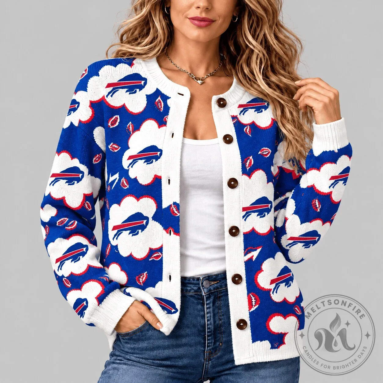 Buffalo Bills NFL Kiss Pattern Knit Cardigan for Women