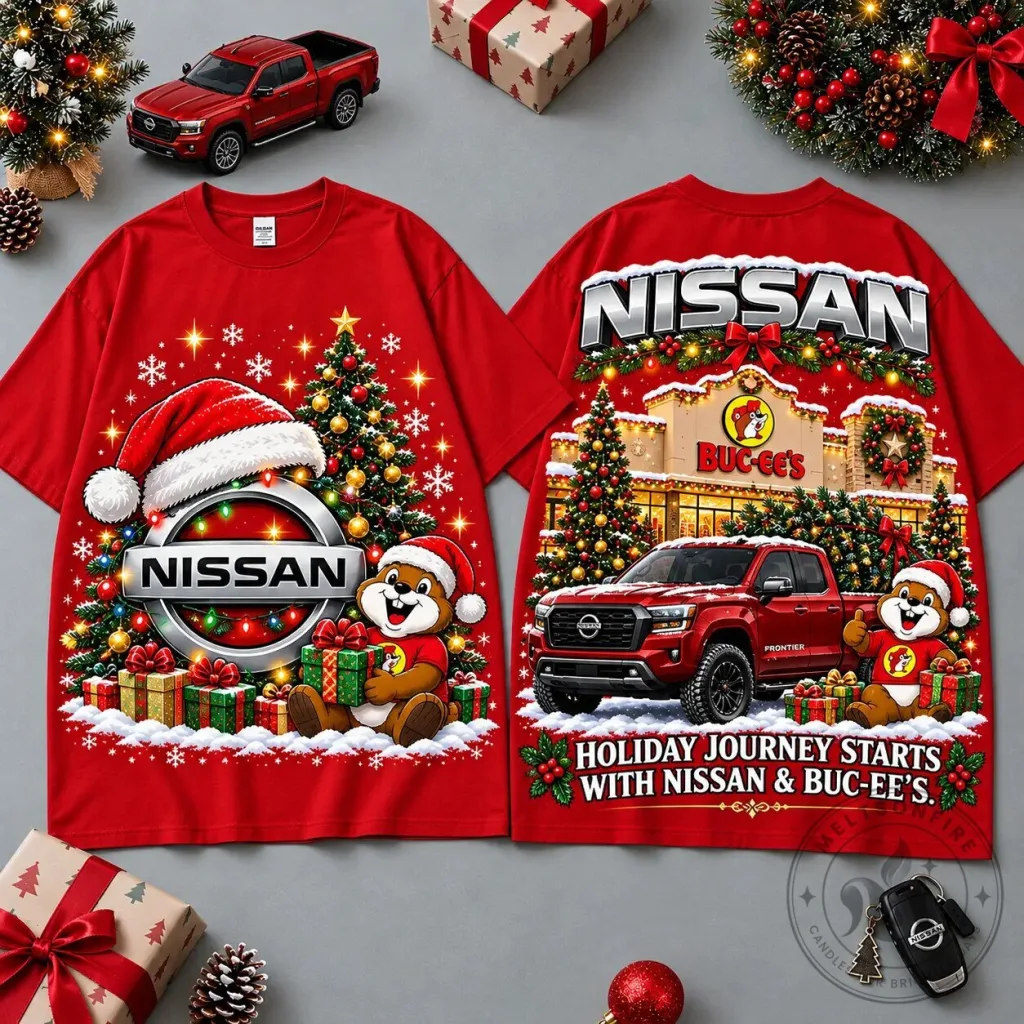 Nissan Buc-ee's Christmas Holiday Journey Graphic Red T-Shirt Nissan Buc-ee's Christmas Holiday Journey Graphic Red T-Shirt