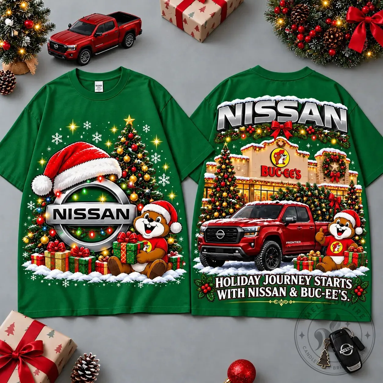 Nissan Buc-ee's Christmas Holiday Journey Graphic Red T-Shirt 7 Nissan Buc-ee