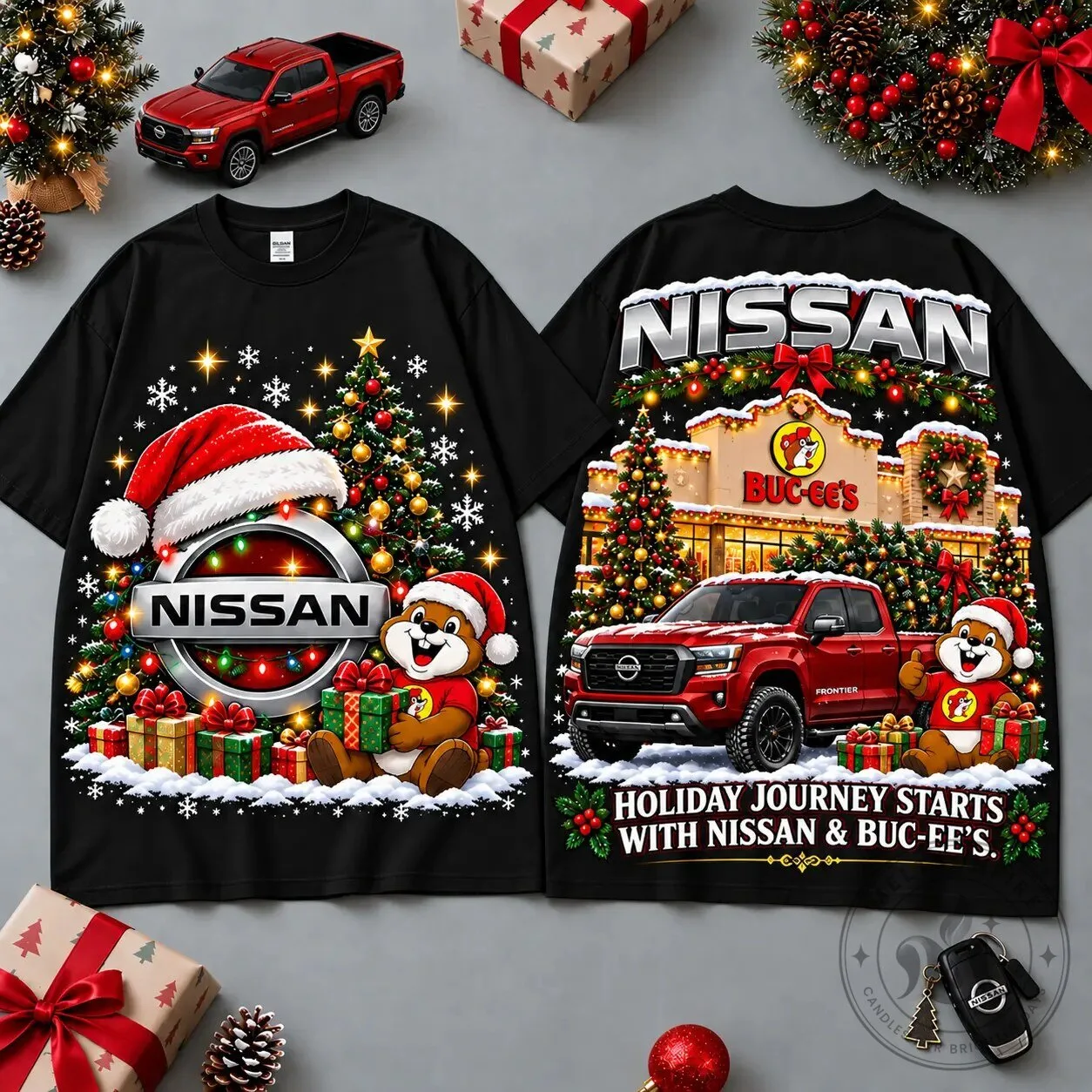 Nissan Buc-ee's Christmas Holiday Journey Graphic Red T-Shirt 8 Nissan Buc-ee